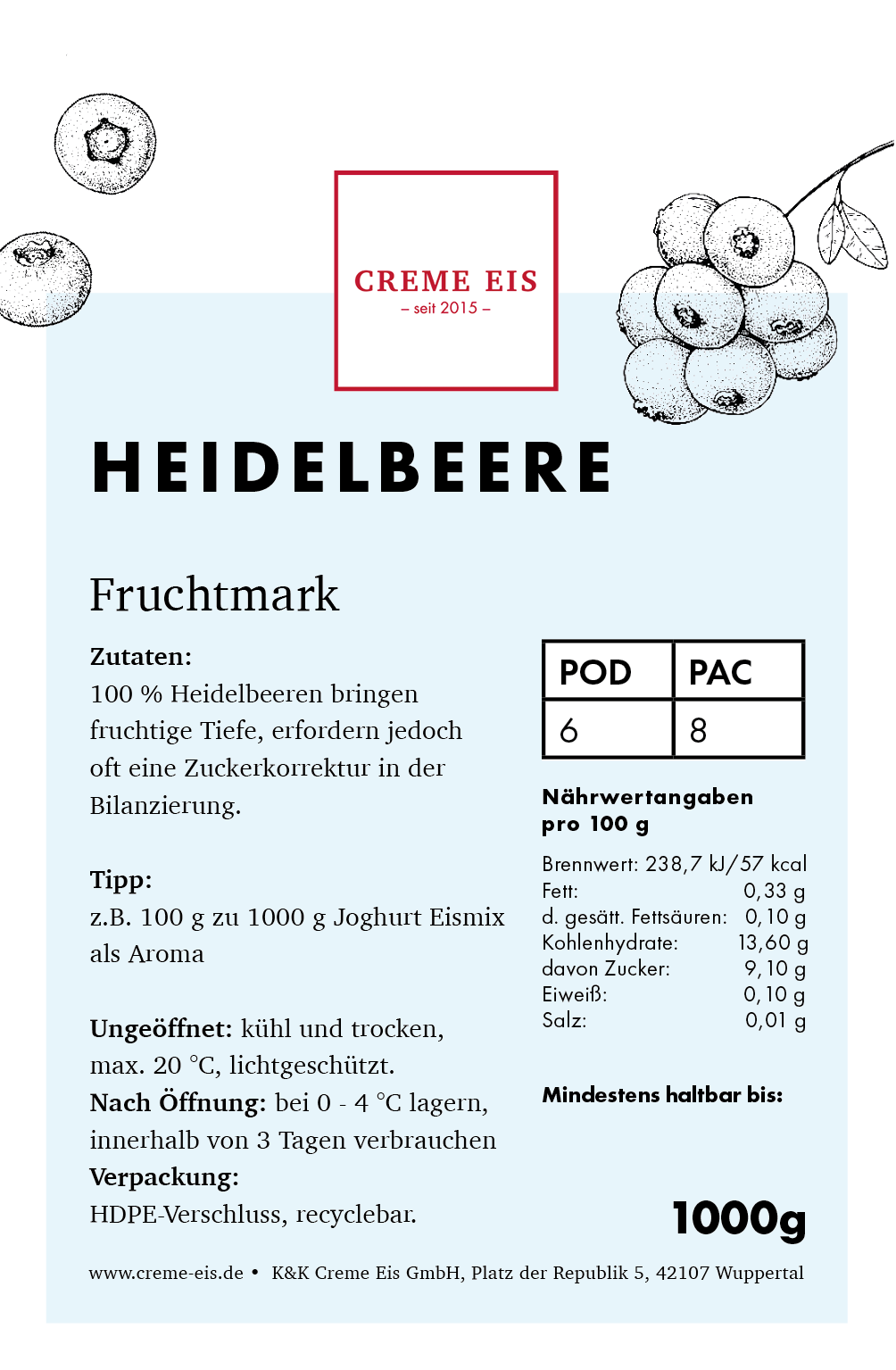 Heidelbeeren 1kg 100% Fruchtmark