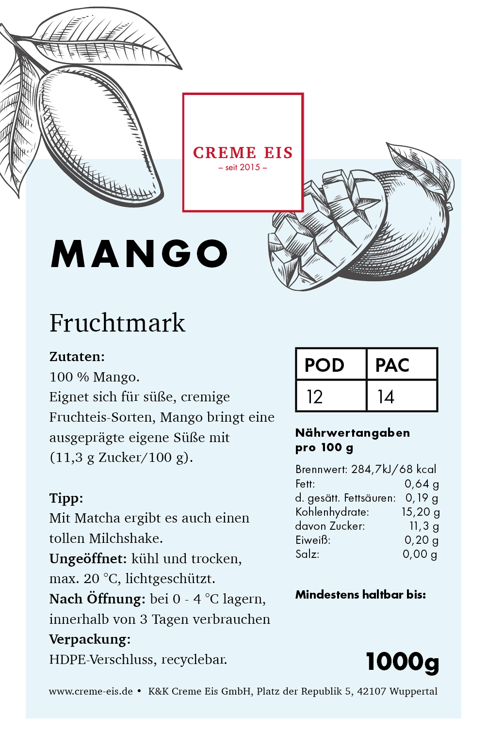 Mango 1kg 100% Fruchtmark